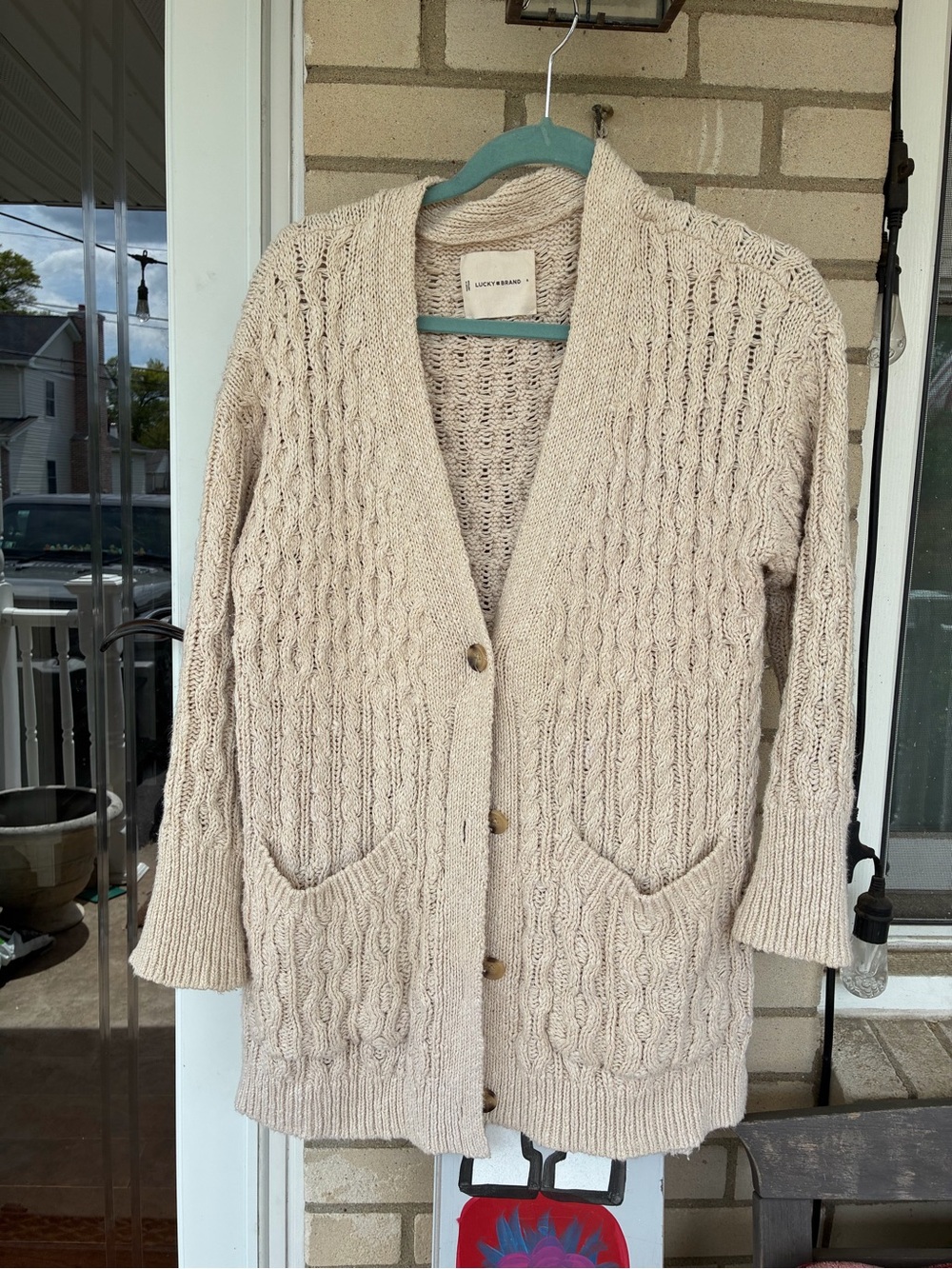 Lucky Brand Cream Cable Knit Button-Front Cardigan